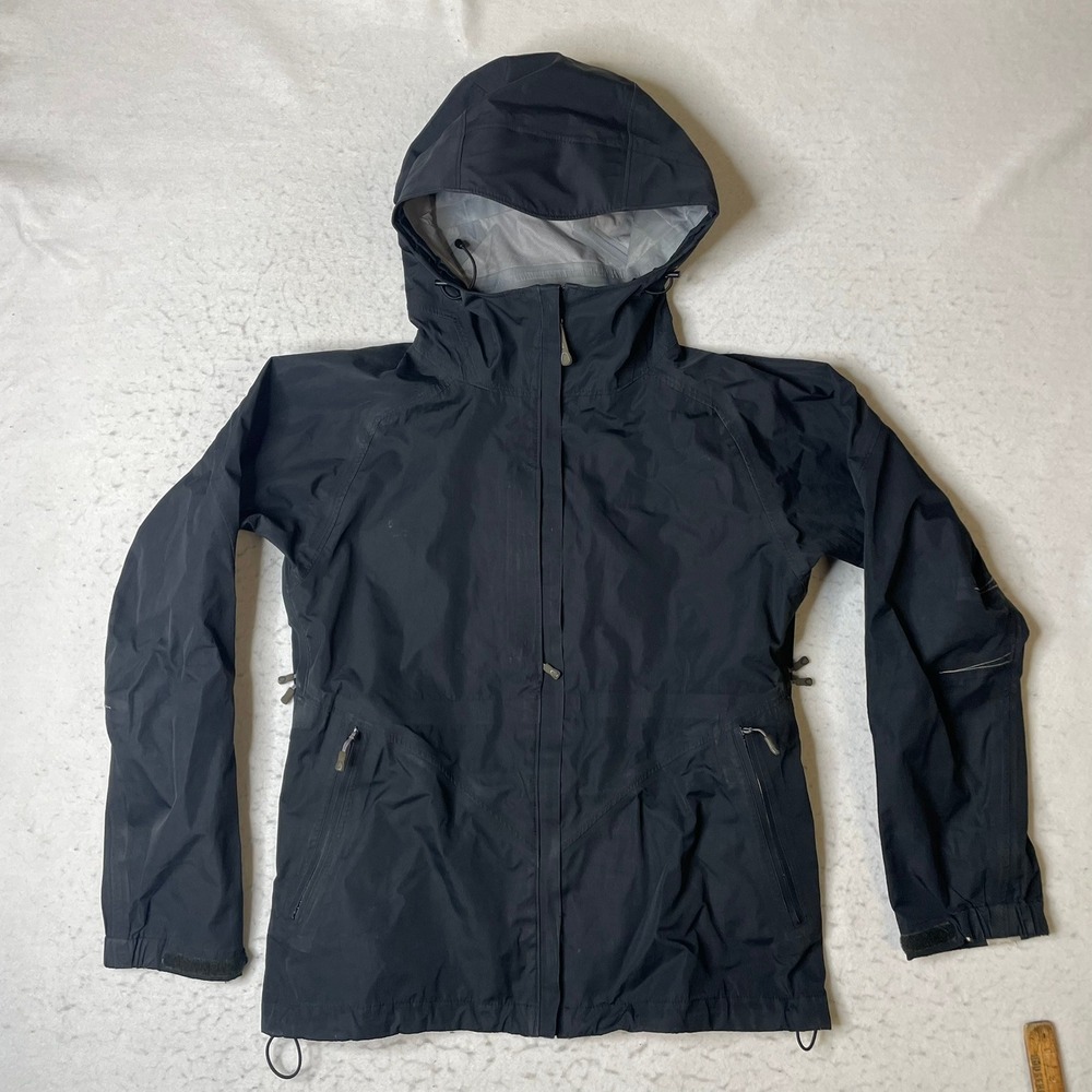 Mountain Equipment Co-op Rain Jacket Womens Small Black Hooded Waterproof Shell